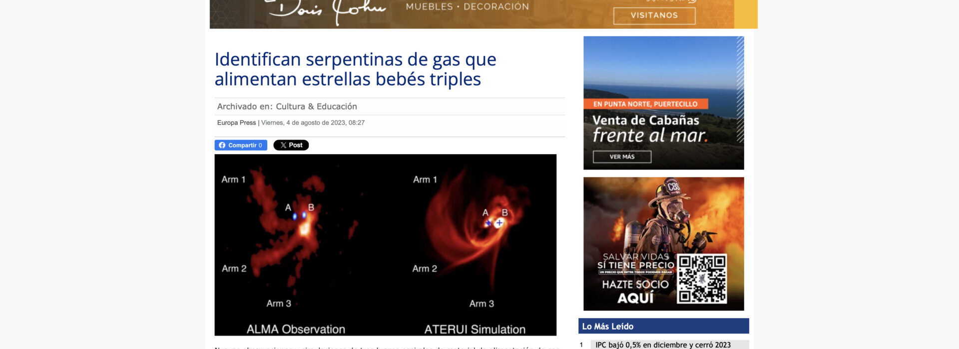 Identifican serpentinas de gas que alimentan estrellas bebés triples